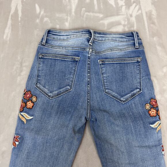 Driftwood Jeans Womens 26 Blue Denim Farrah Capri Flare Floral Boho Stretch - Picture 10 of 11